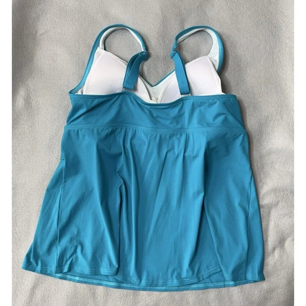 Tankini Swim Top Turquoise V Neck Wrap Soft Cup Bra Lands End Plus Size 18W - Picture 7 of 11